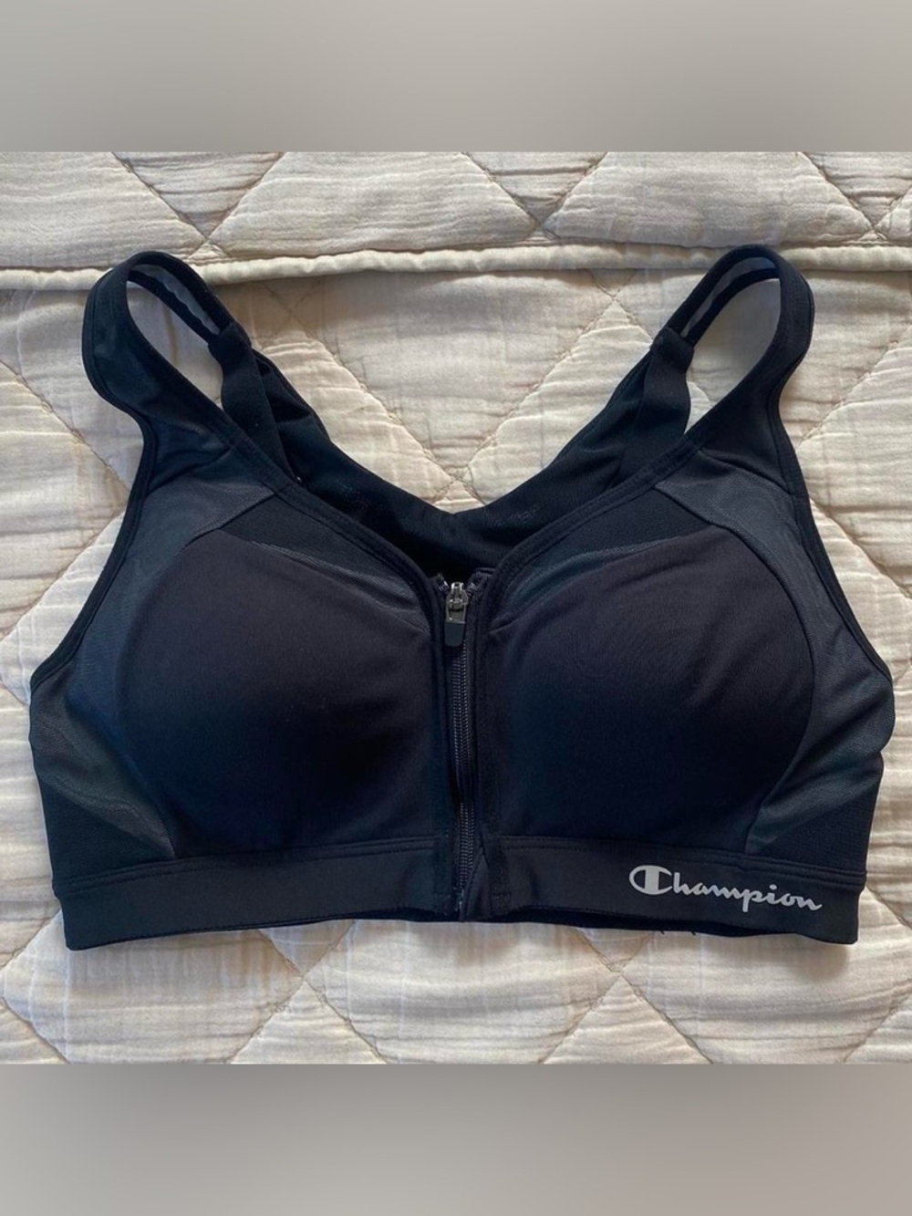 Champion Women's Black Front-Zip Support Sports Bra